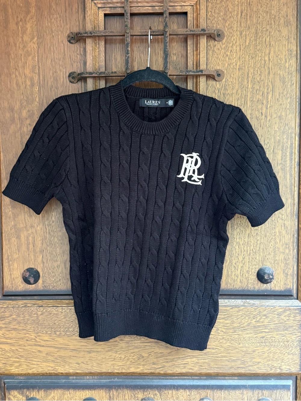 Ralph Lauren Black Cable-Knit Crewneck Sweater Size M